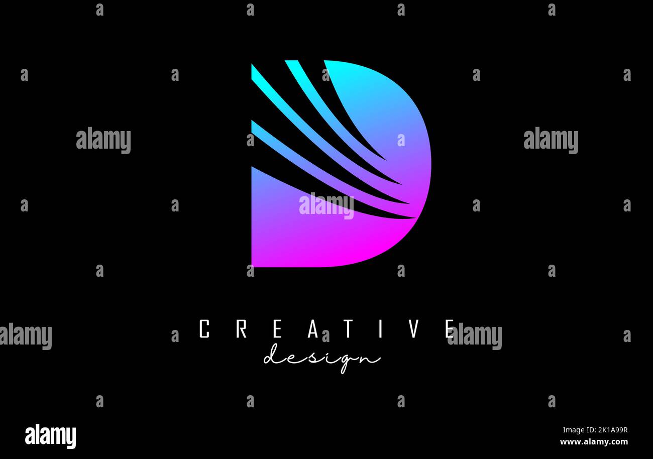 Colorful letter D logo with leading lines and negative space design ...