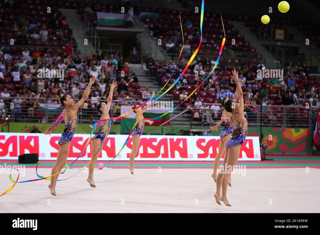 Sofia, Bulgaria. 16th Sep, 2022. KOR - Republic of Korea Team 3 Ribbon 2 Balls  during  Rhythmic Gymnastics World Championship 2022 day3 - Gymnastics Credit: Live Media Publishing Group/Alamy Live News Stock Photo