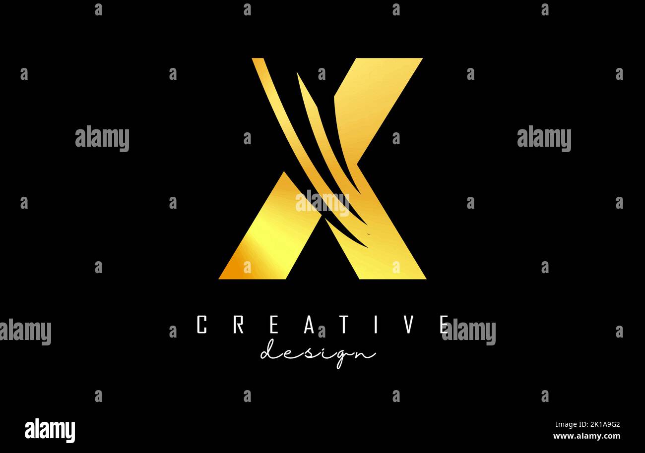 Golden letter X logo with leading lines and negative space design ...