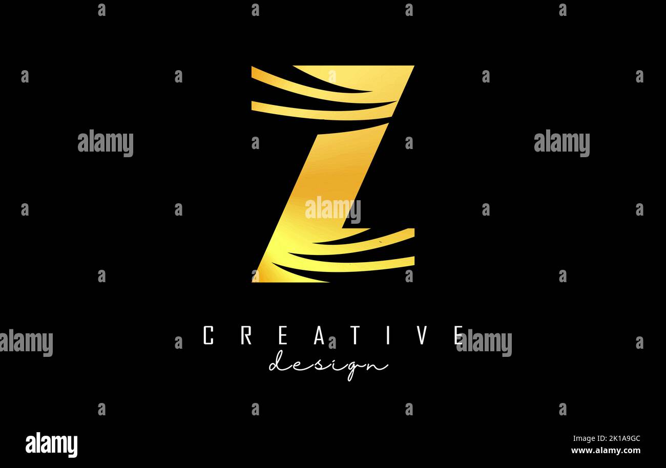 Golden letter Z logo with leading lines and negative space design ...