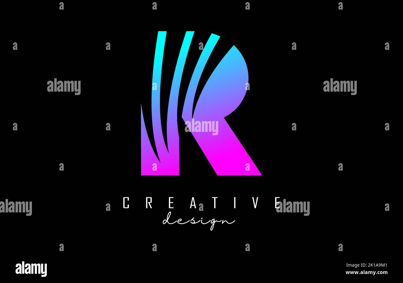 Colorful letter R logo with leading lines and negative space design ...