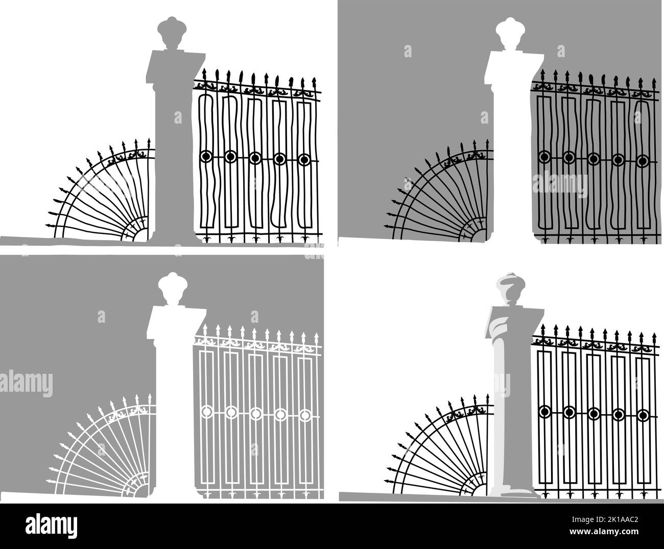 Park metal grating gates. Vector illustration Stock Vector