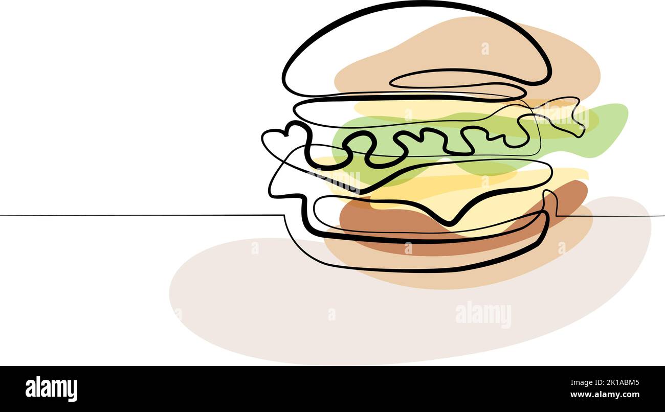 Burger menu simple color. Continuous one line drawing. HamBurger menu. Stock Vector