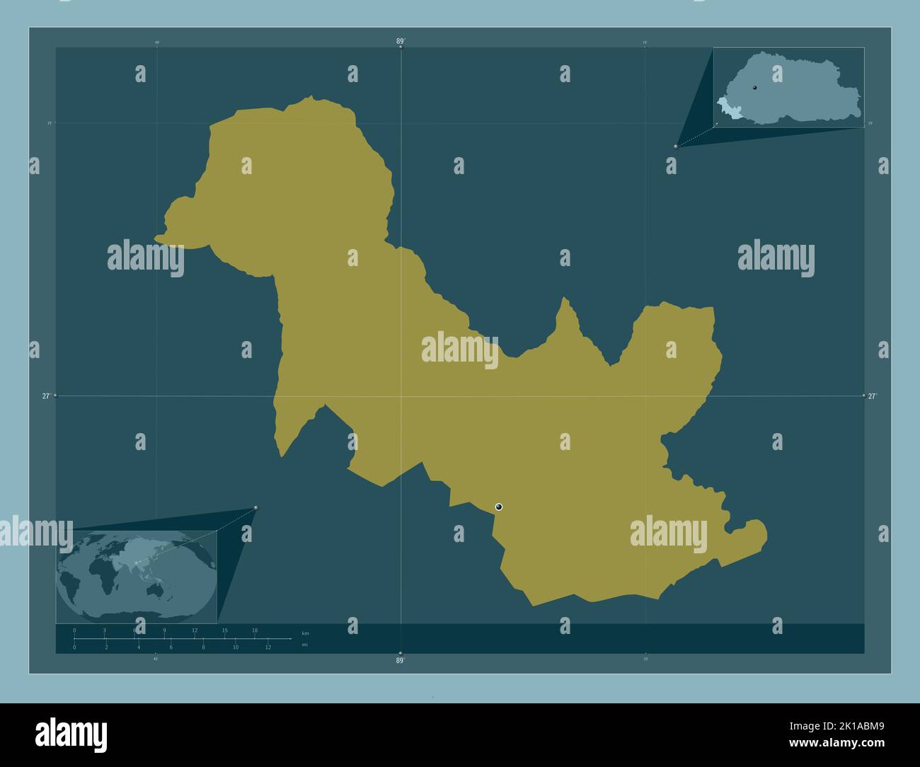 Samtse, district of Bhutan. Solid color shape. Corner auxiliary ...