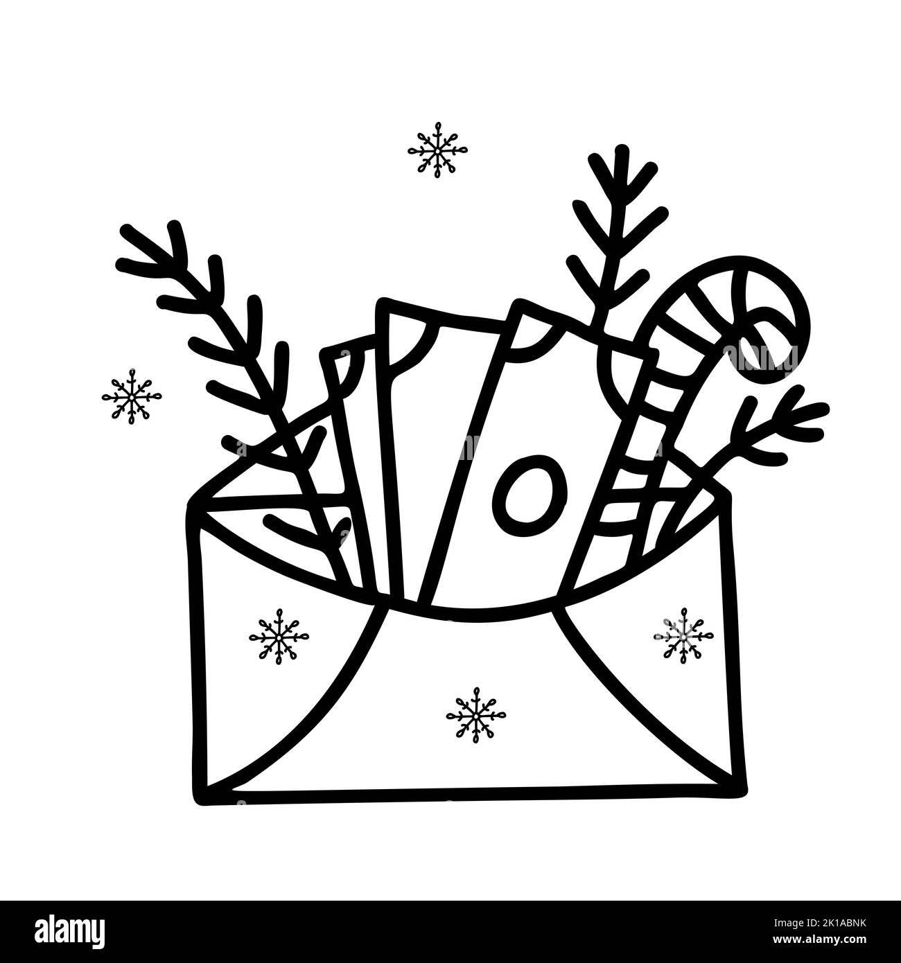Christmas envelope gift. Letter with money and caramel sticks. Vector