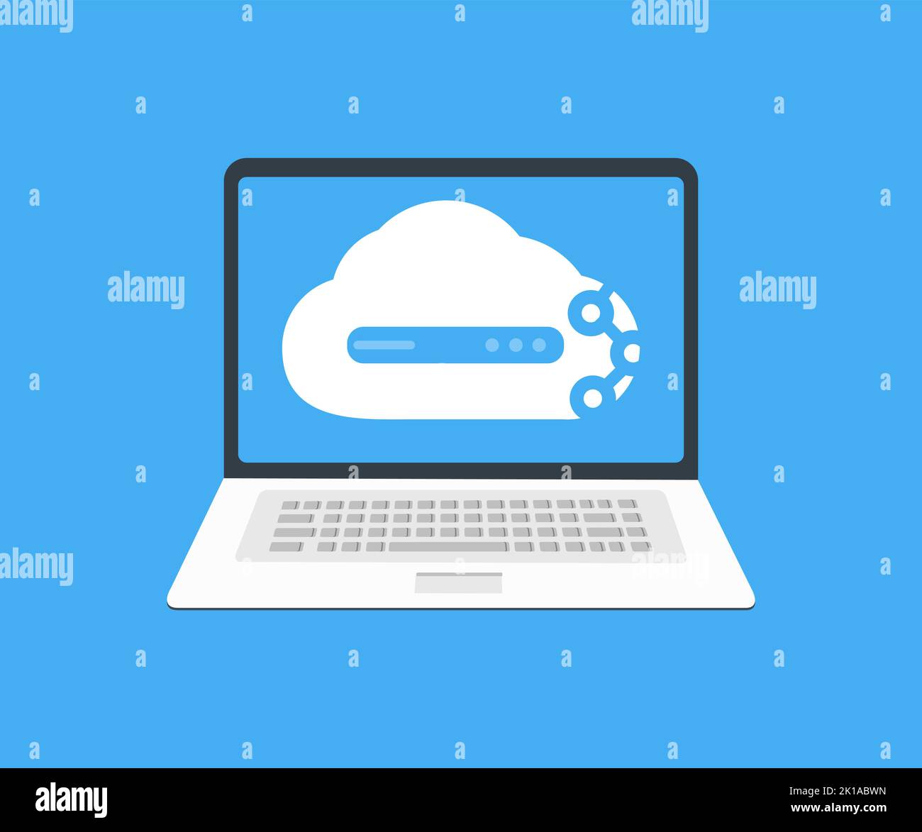Cloud big data ai servers storage on Laptop Screen logo design. Hosting service center with digital analytics software tech network vector design. Stock Vector