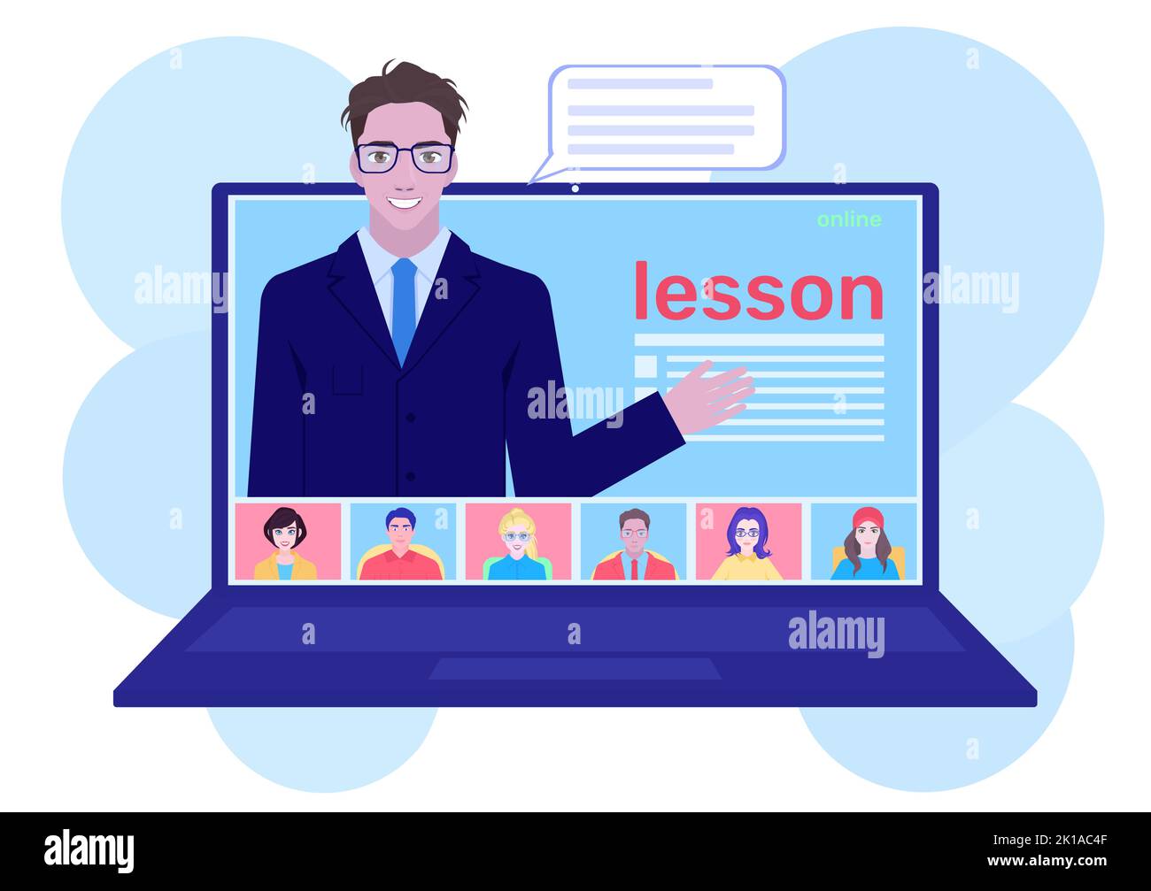 Distance lessons for school pupils or university students. Video course, web seminar, internet class, personal teacher service for home education with Stock Vector
