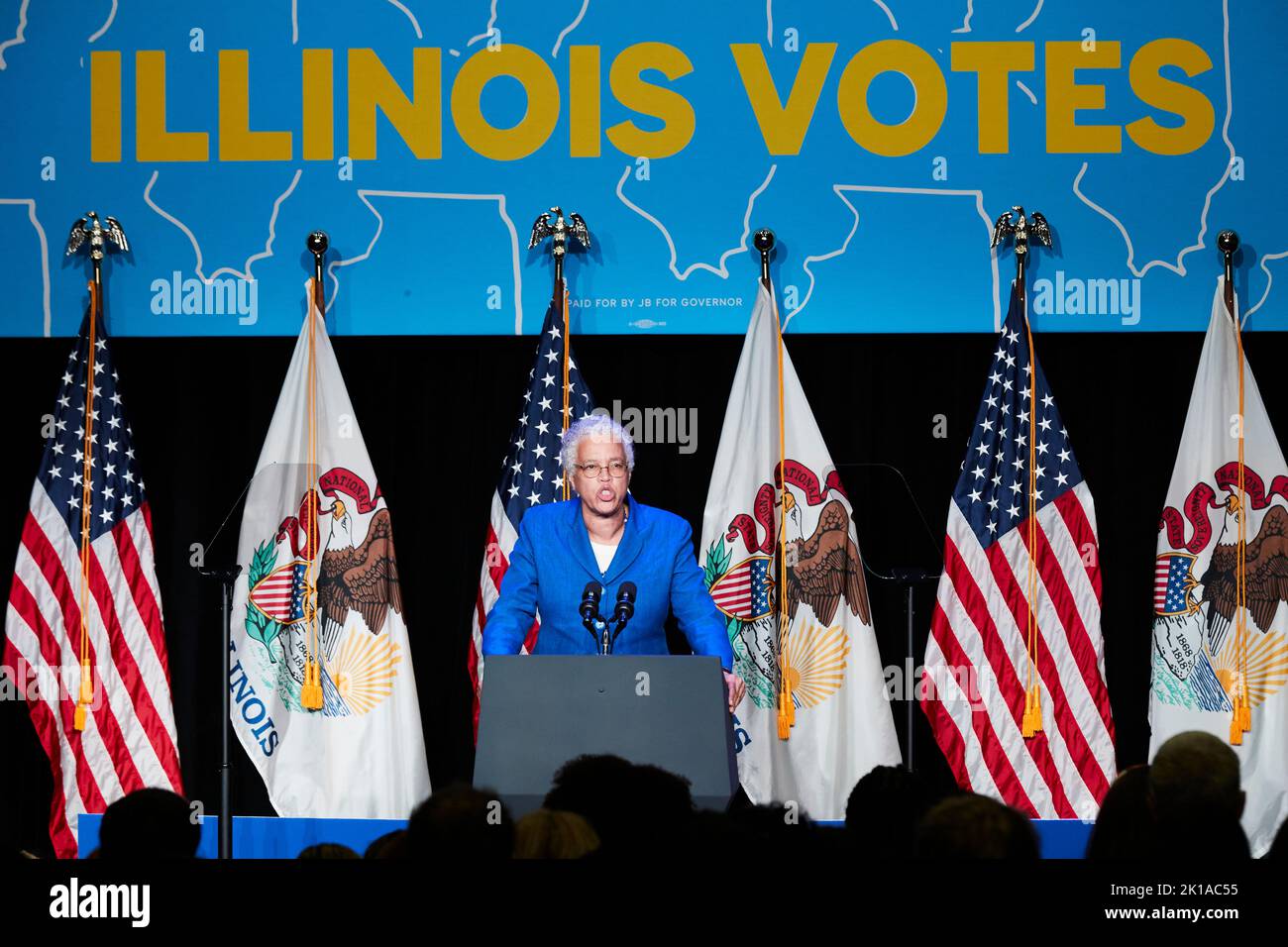 Chicago, USA. 16th Sep, 2022. Toni Preckwinkle, Cook County Commissioner, participates in a political event with Governor JB Pritzker at the University of Illinois, in Chicago, IL, on September 16, 2022. (Photo by Mustafa Hussain/Sipa USA) Credit: Sipa USA/Alamy Live News Stock Photo