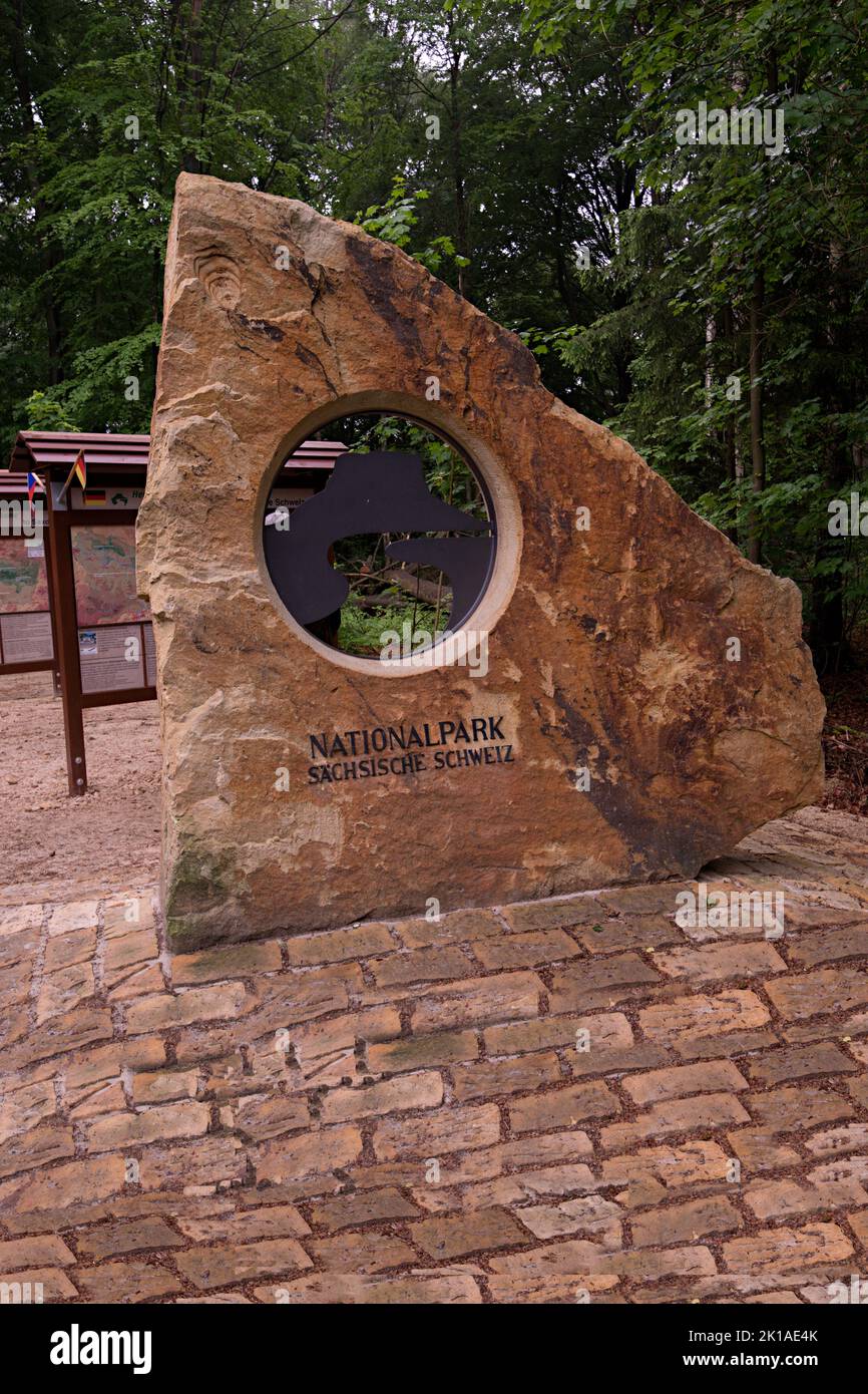 Monument Eingang zur Bastei Nationalpark Sächsische Schweiz Stock Photo