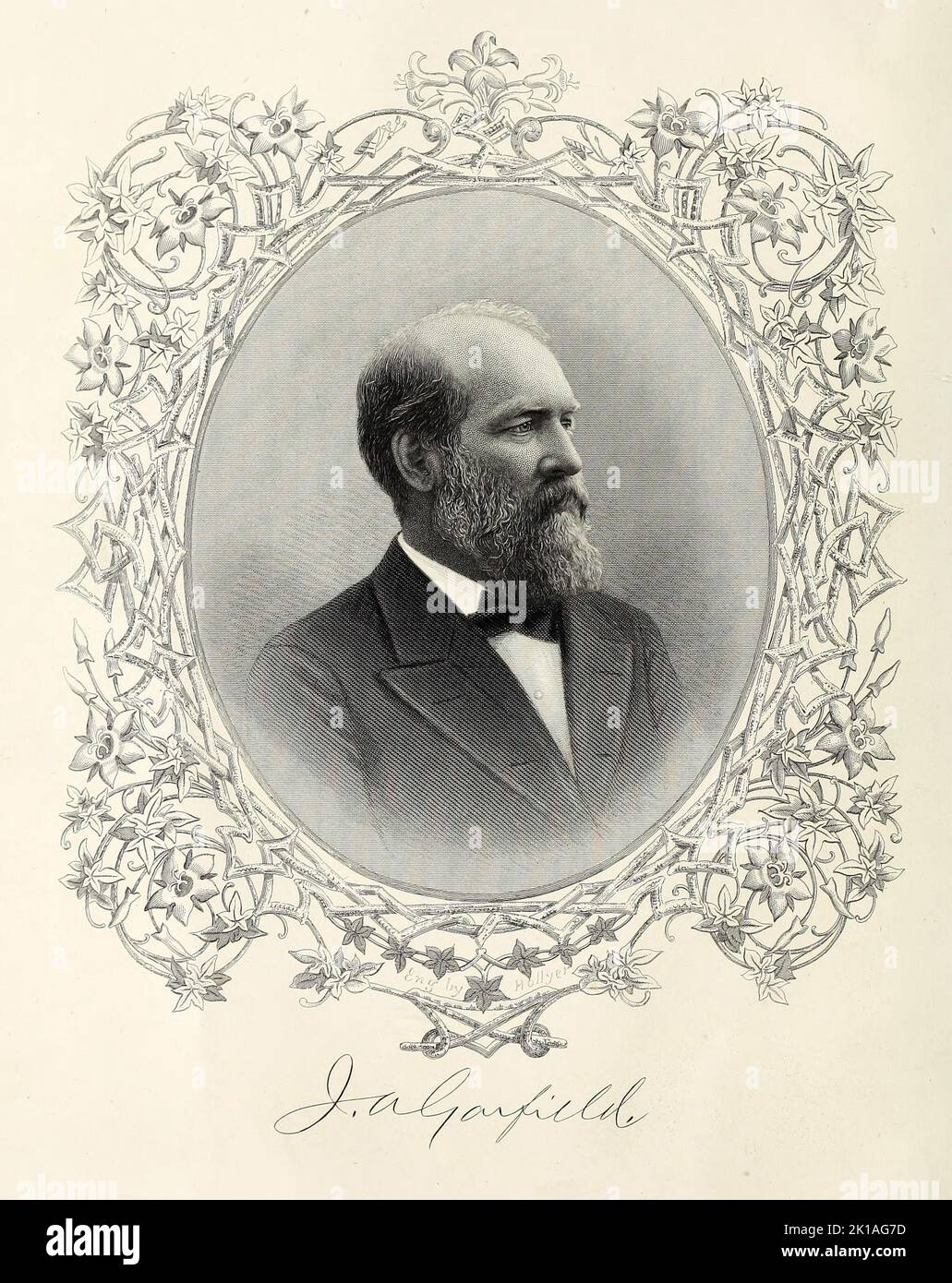 A portrait of US President James Garfield. Garfield was the 20th president of the USA, and the second to be assassinated. Stock Photo