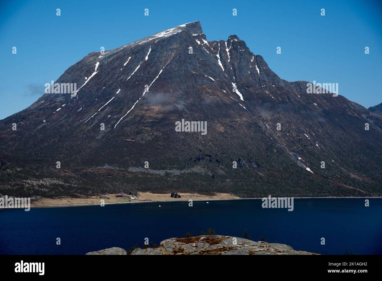 Aldersundet is a sund between Aldra Island and the mainland of Helgelands coast in Nordland county in central Norway. Stock Photo