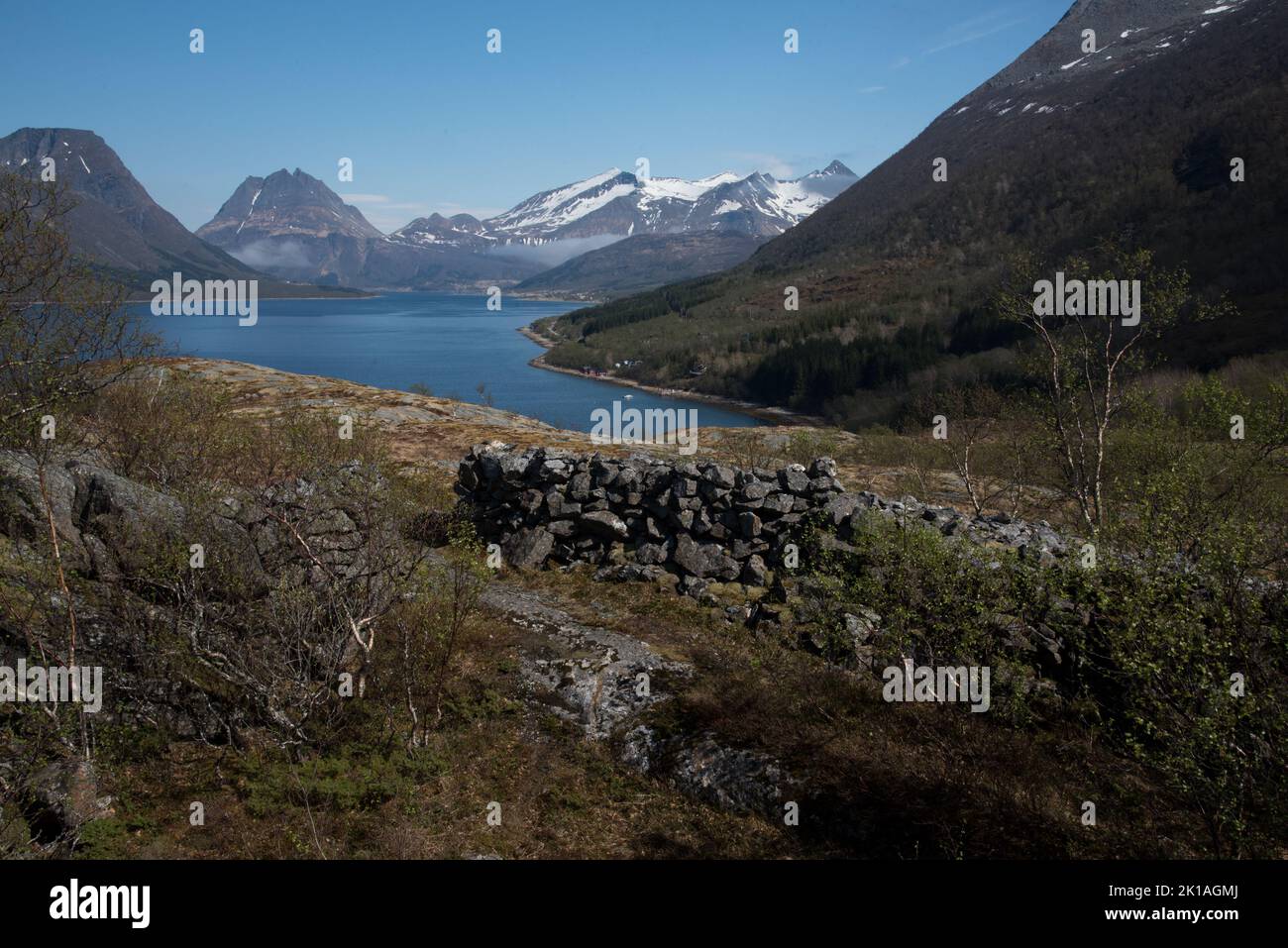 Aldersundet is a sund between Aldra Island and the mainland of Helgelands coast in Nordland county in central Norway. Stock Photo