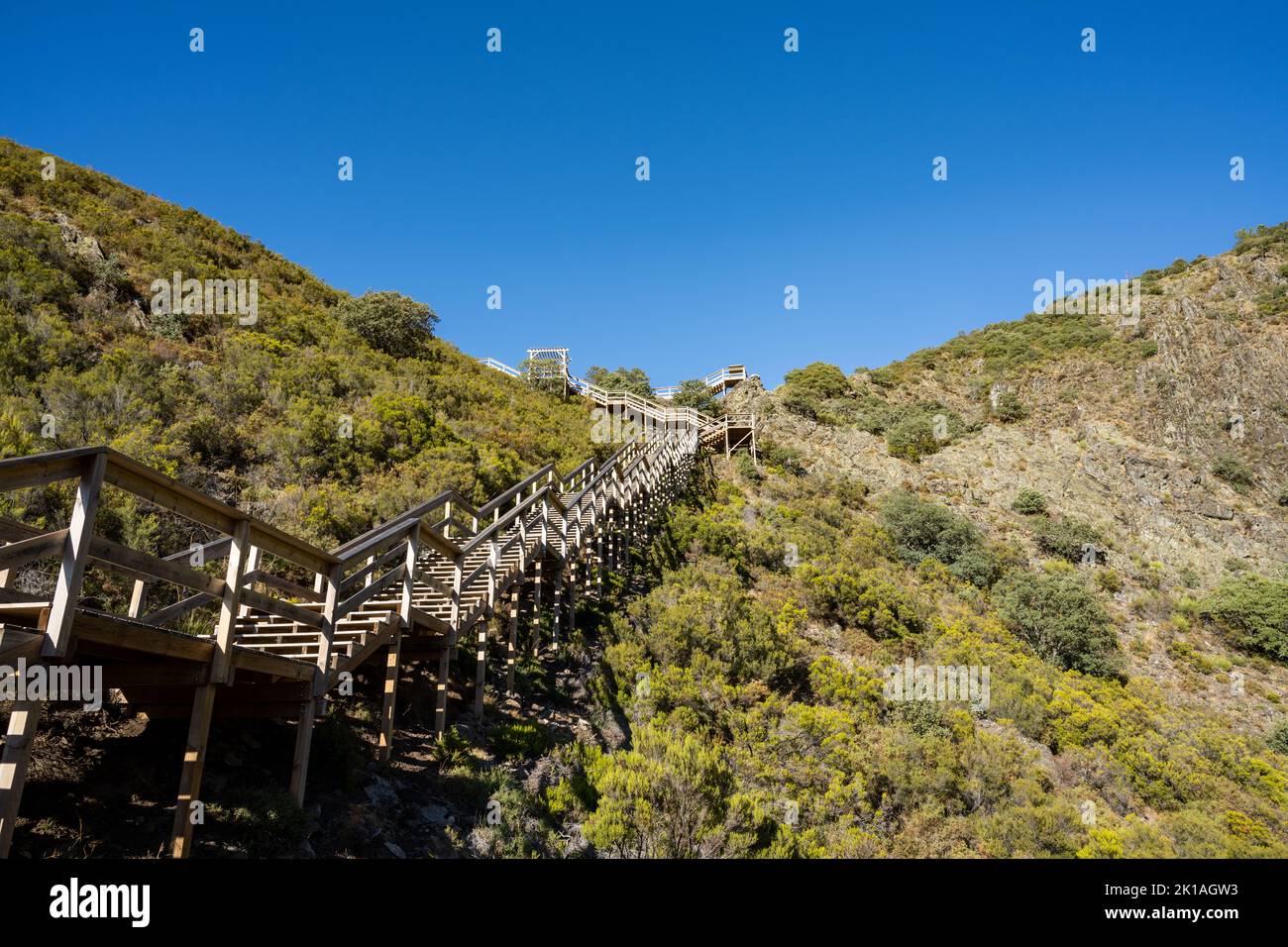 View of the walkways of Ribeira de Quelhas in Coentral Grande, Castanheira de Pera, Portugal. Stock Photo