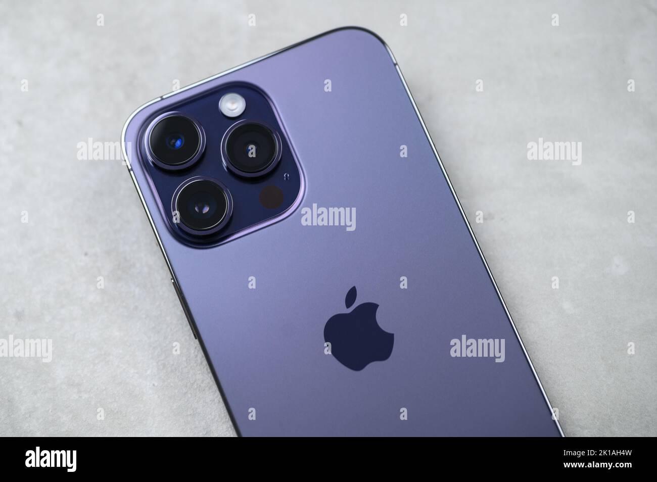 Ho Chi Minh, Vietnam - August 2022. Close up of new iPhone 14 Pro Max for editorial use Stock Photo