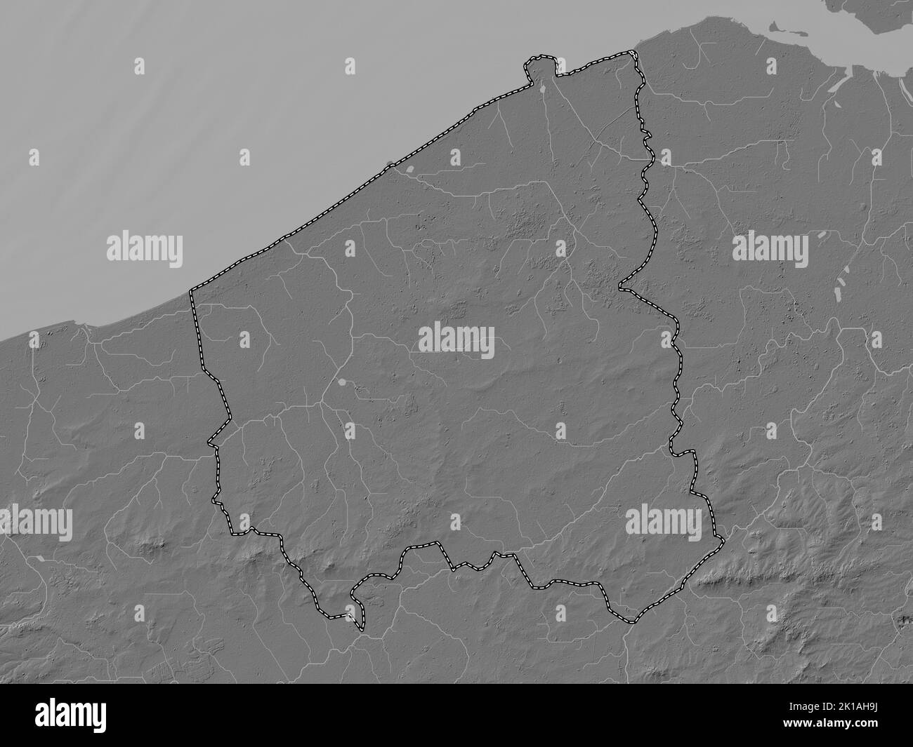 WestVlaanderen, province of Belgium. Bilevel elevation map with lakes