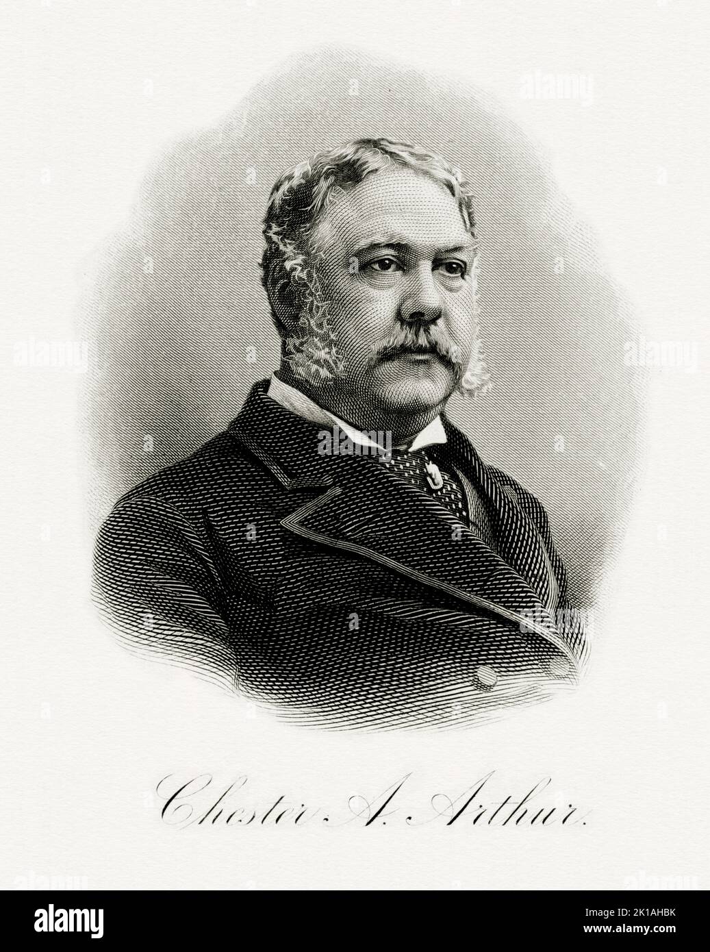 A portrait of US President Chester Arthur, who was the 21st president of the USA. He took office after the death of president James Garfield, who died two months after being shot by Charles Guiteau Stock Photo
