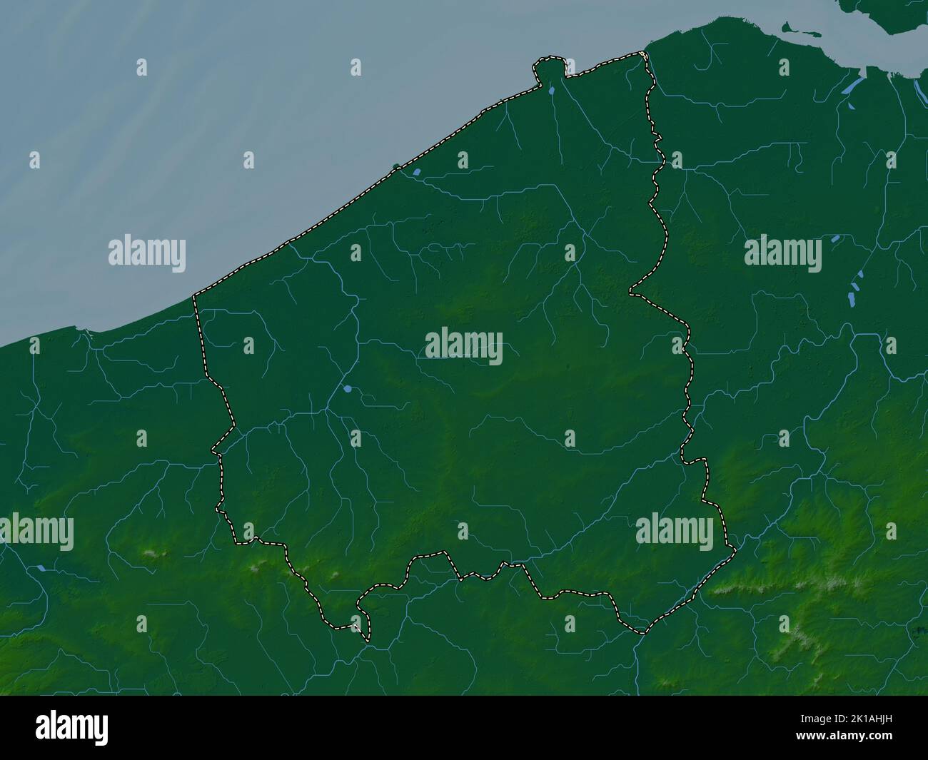 West-Vlaanderen, province of Belgium. Colored elevation map with lakes ...
