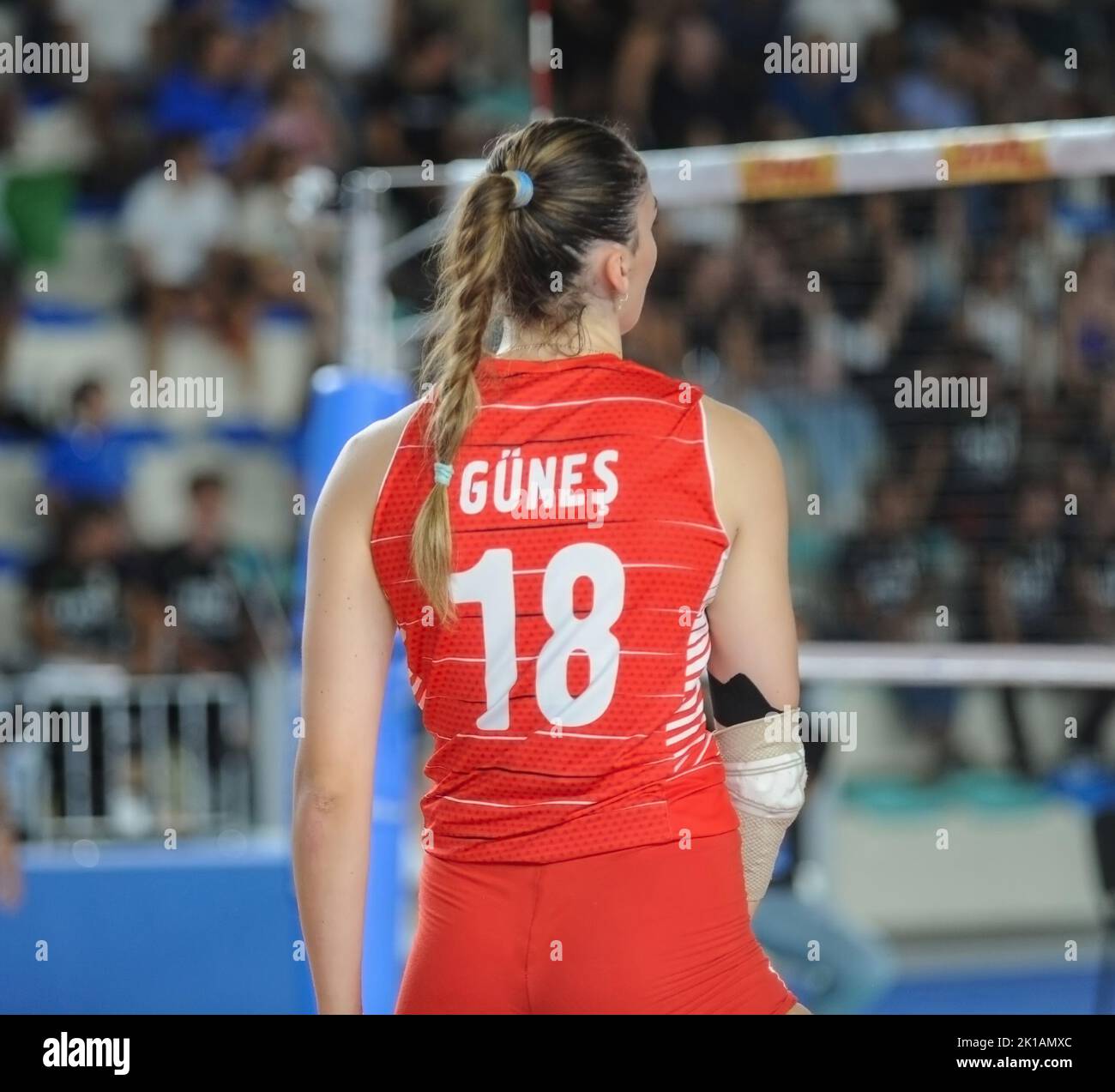 Naples, Italy. 16th Sep, 2022. Zehra Gunes, the talented Turkish volleyball player at the DHL test match tournament in Naples. (Photo by Bruno Fontanarosa/Pacific Press) Credit: Pacific Press Media Production Corp./Alamy Live News Stock Photo