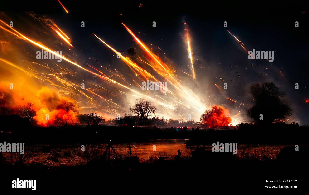 Fire from bombs and missiles during war fire, Digital Generate Image Stock Photo
