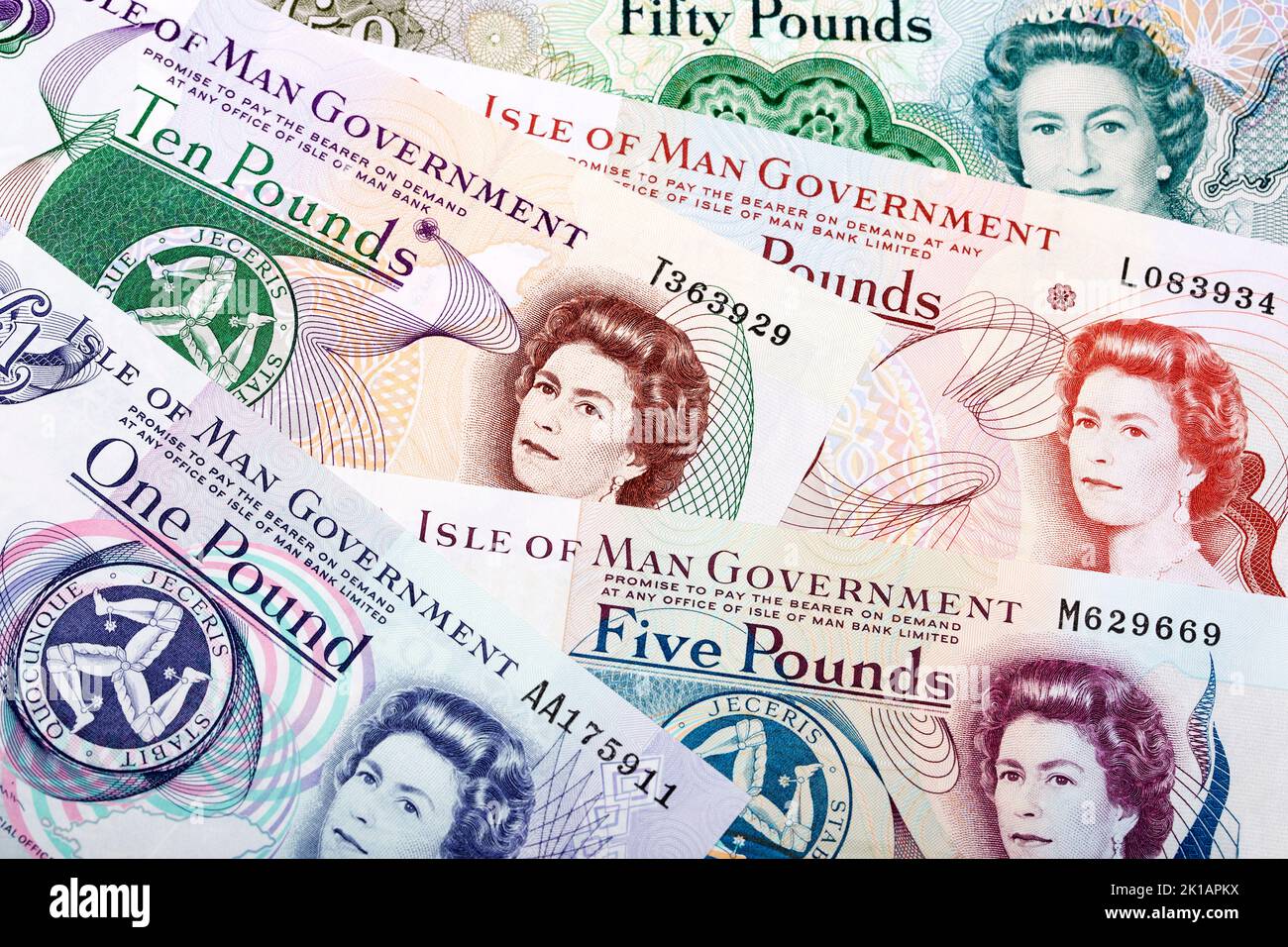Currency of the Isle of Man - Pounds a business background Stock Photo