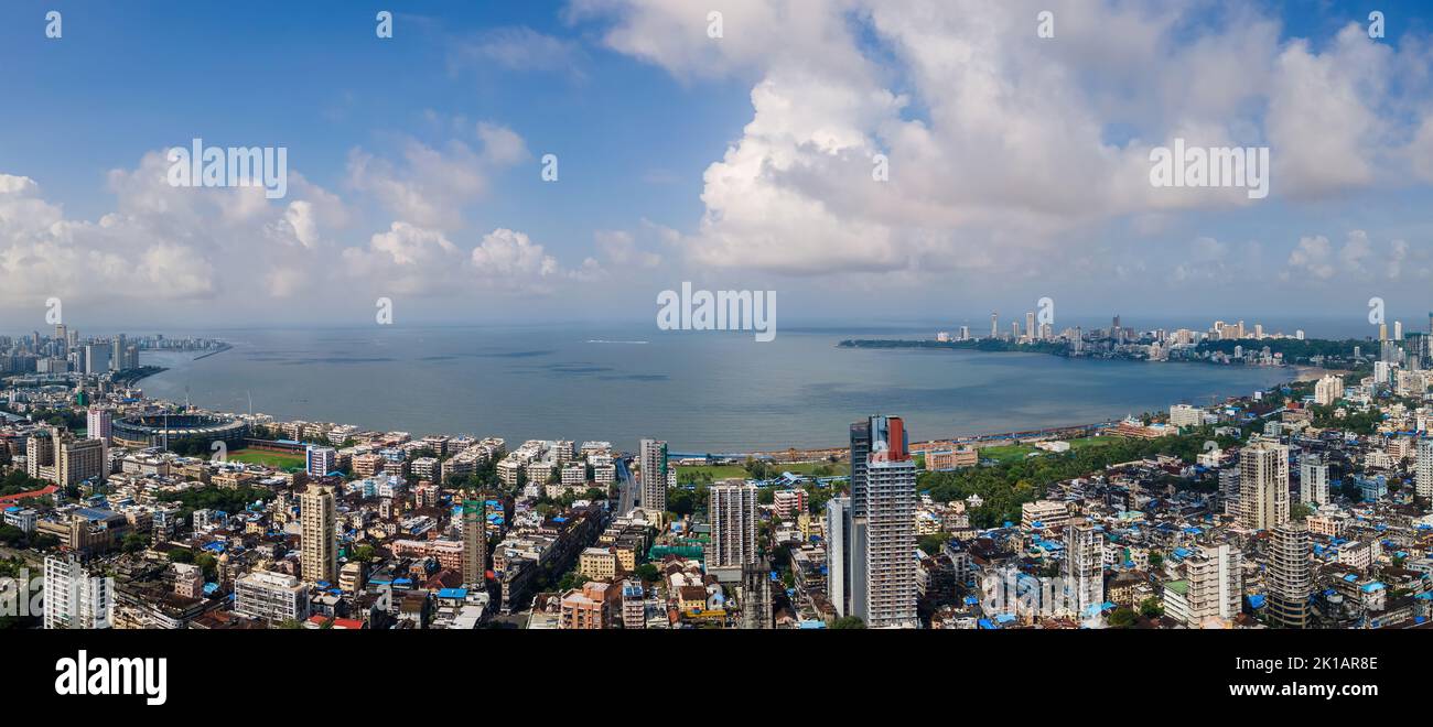 Panorama of Marine Drive, Mumbai Most Beautiful landscape shot Stock