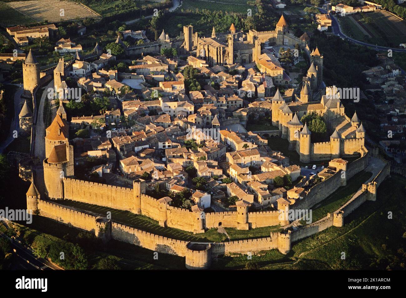 France. Aude (11) Aerial view of the city and the castle of Carcassonne, classified as World Heritage by Unesco Stock Photo