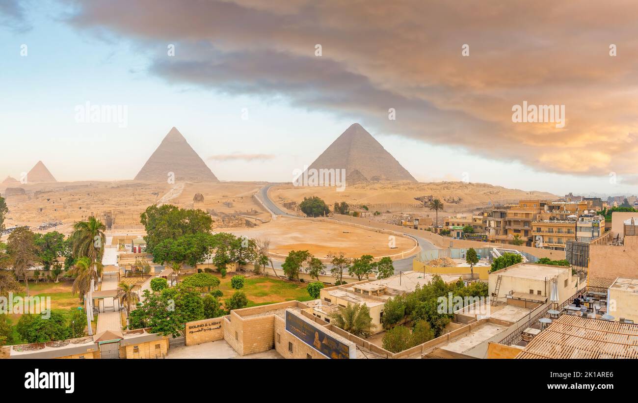 Sunrise, Pyramids Of Giza, Egypt Stock Photo