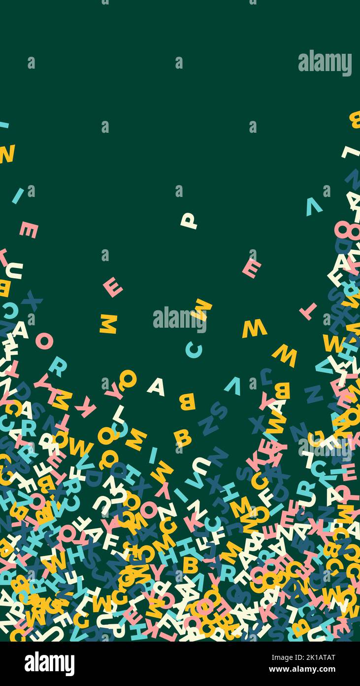 Falling letters of English language. Pastel flying words of Latin