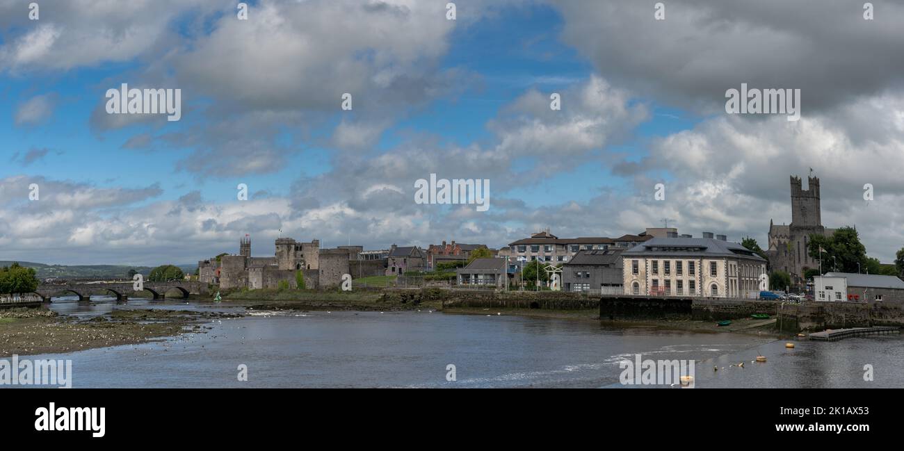 Limerick, Ireland - 2 August, 2022: panorama cityscape of Limerick with the Shannon River and the Thomond Bridge Stock Photo