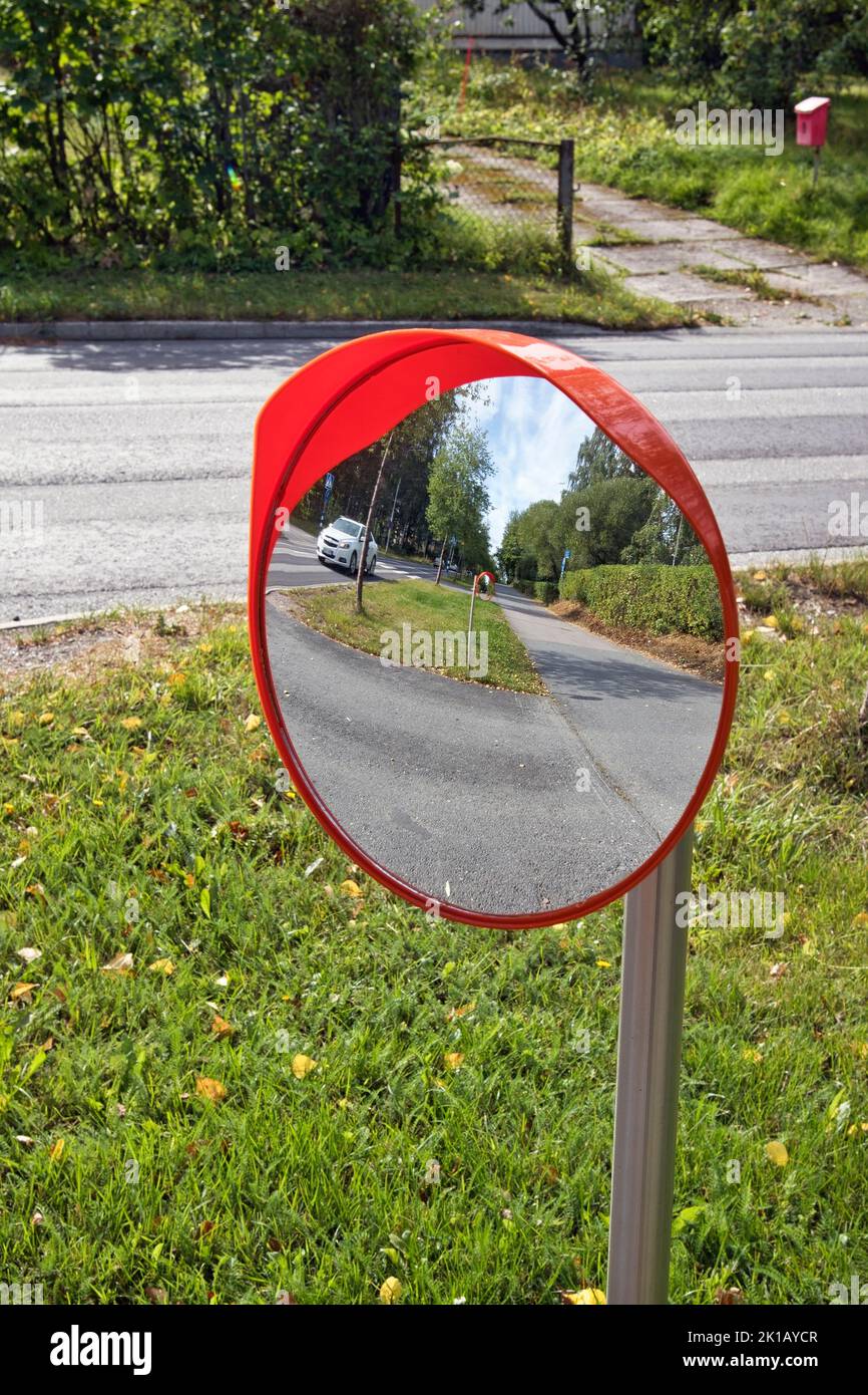 Outdoor convex safety mirror Stock Photo