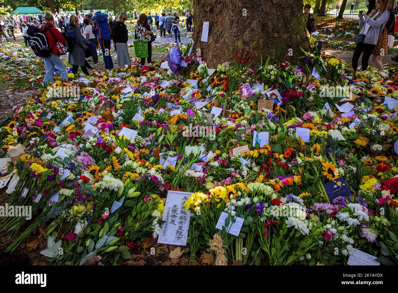 Floral Tributes to Queen Elizabeth II in Green Park London Stock Photo