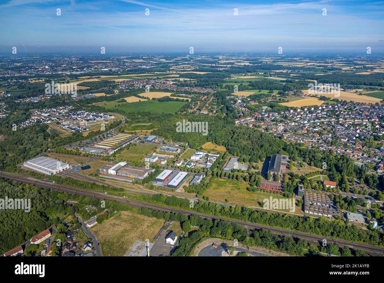 Aerial view, industrial area Sachsenweg, construction site with new