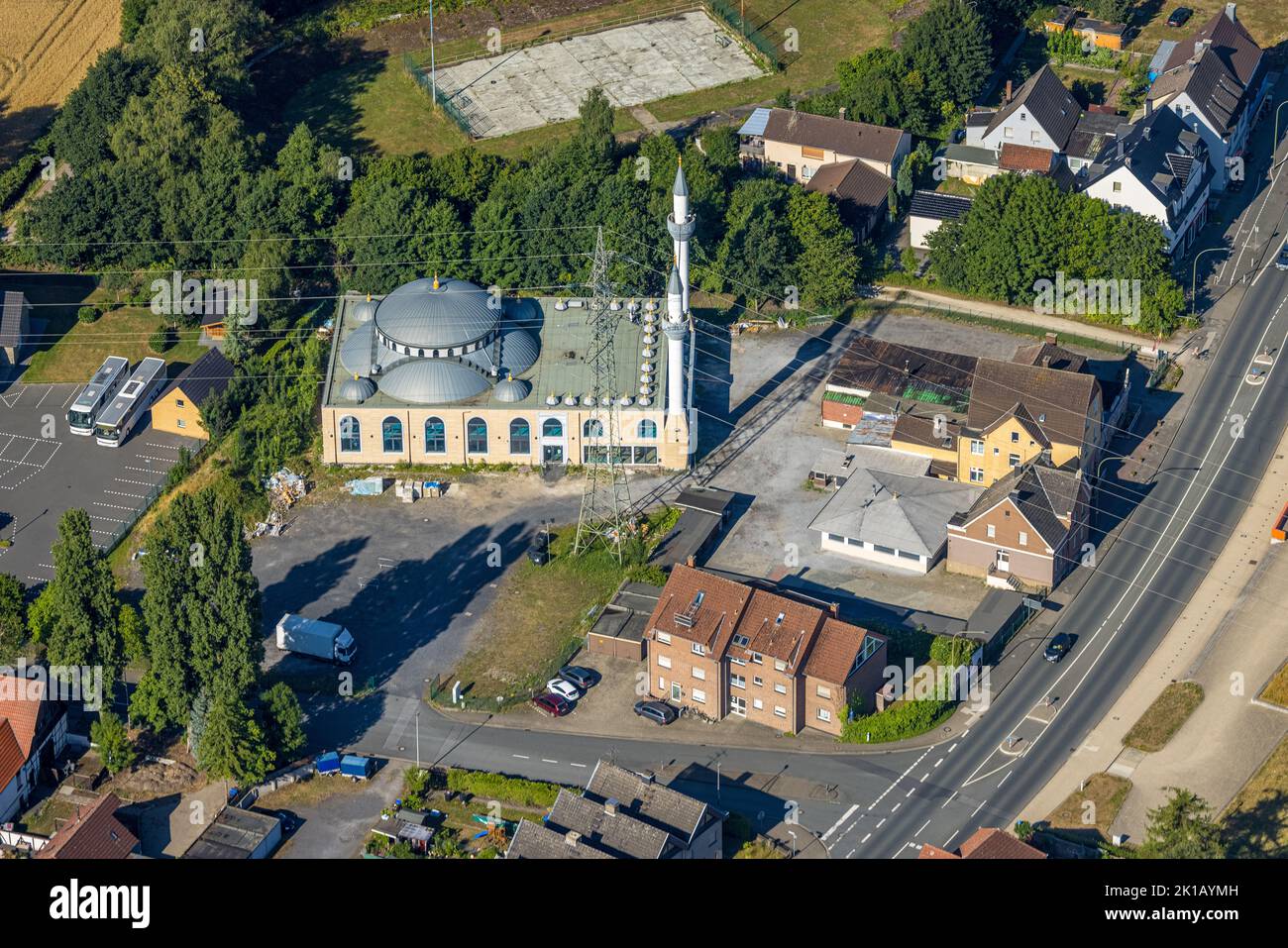 Aerial view, Herringen New Ulu Mosque, Herringen, Hamm, Ruhr Area, North Rhine-Westphalia, Germany, Worship site, DE, Europe, Faith Community, Place o Stock Photo