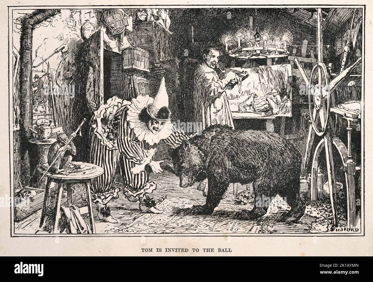 The artist Alexandre-Gabriel Decamps painting the Bear called Tom, An Adventure in the Life of a Bear in Paris Stock Photo