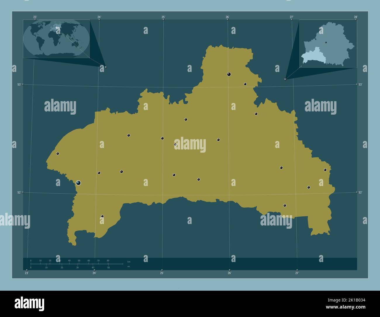 Brest region of Belarus Solid - Brest Region Of Belarus Solid Color Shape Locations Of Major Cities Of The Region Corner Auxiliary Location Maps 2K1B034 