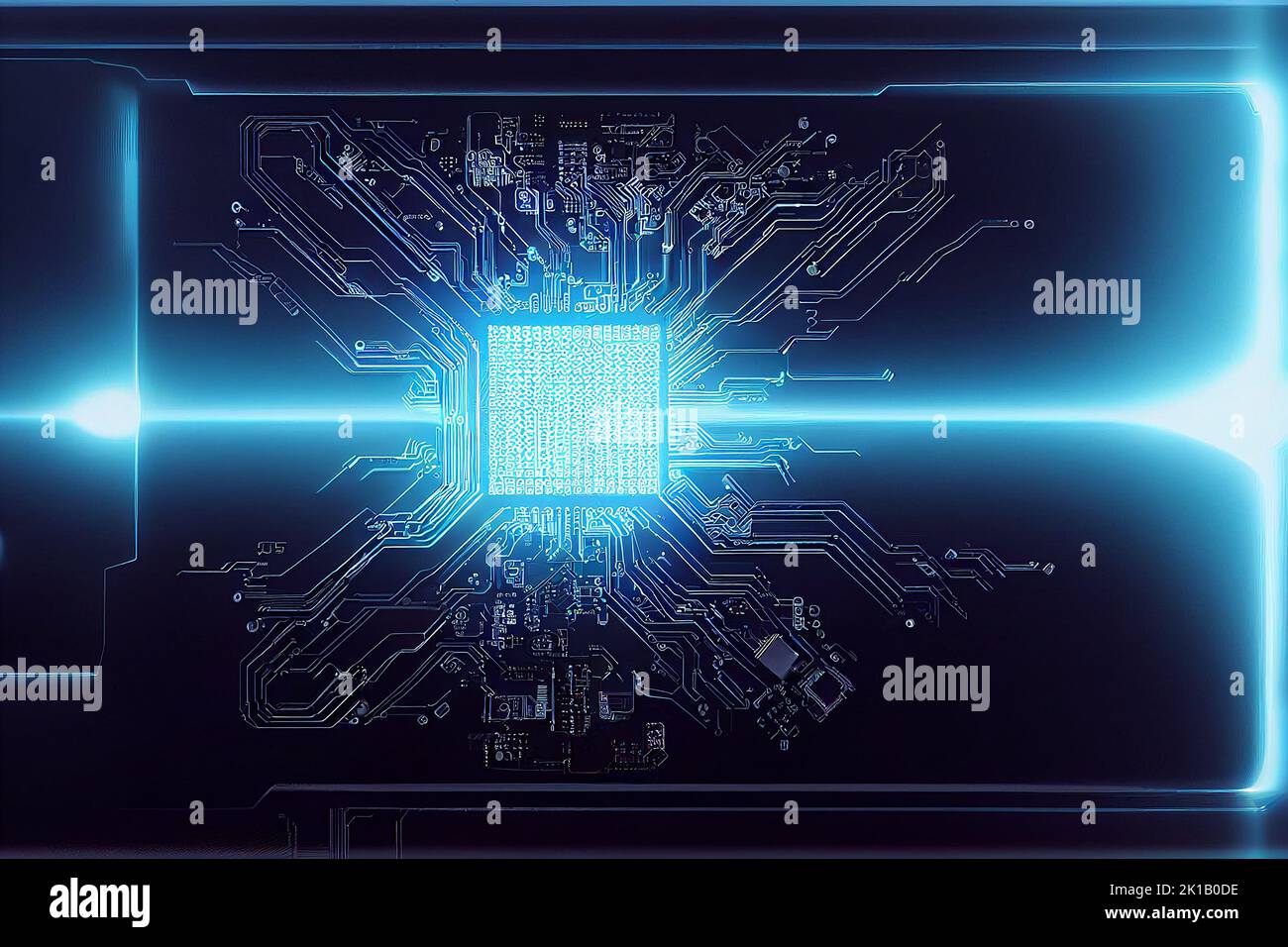 The illuminated blue light of the electronic circuit, Digital Generate Image Stock Photo