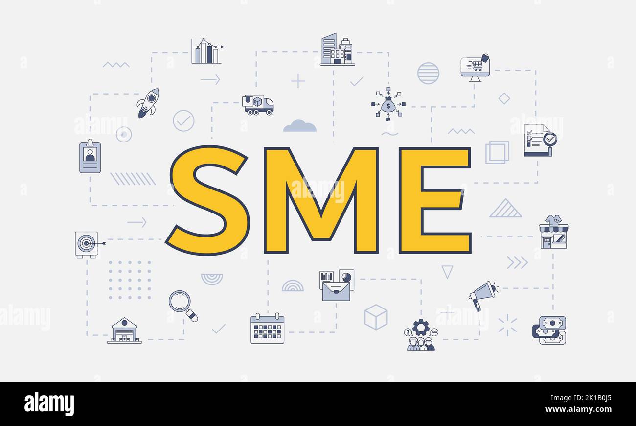 sme small medium enterprise concept with icon set with big word or text ...