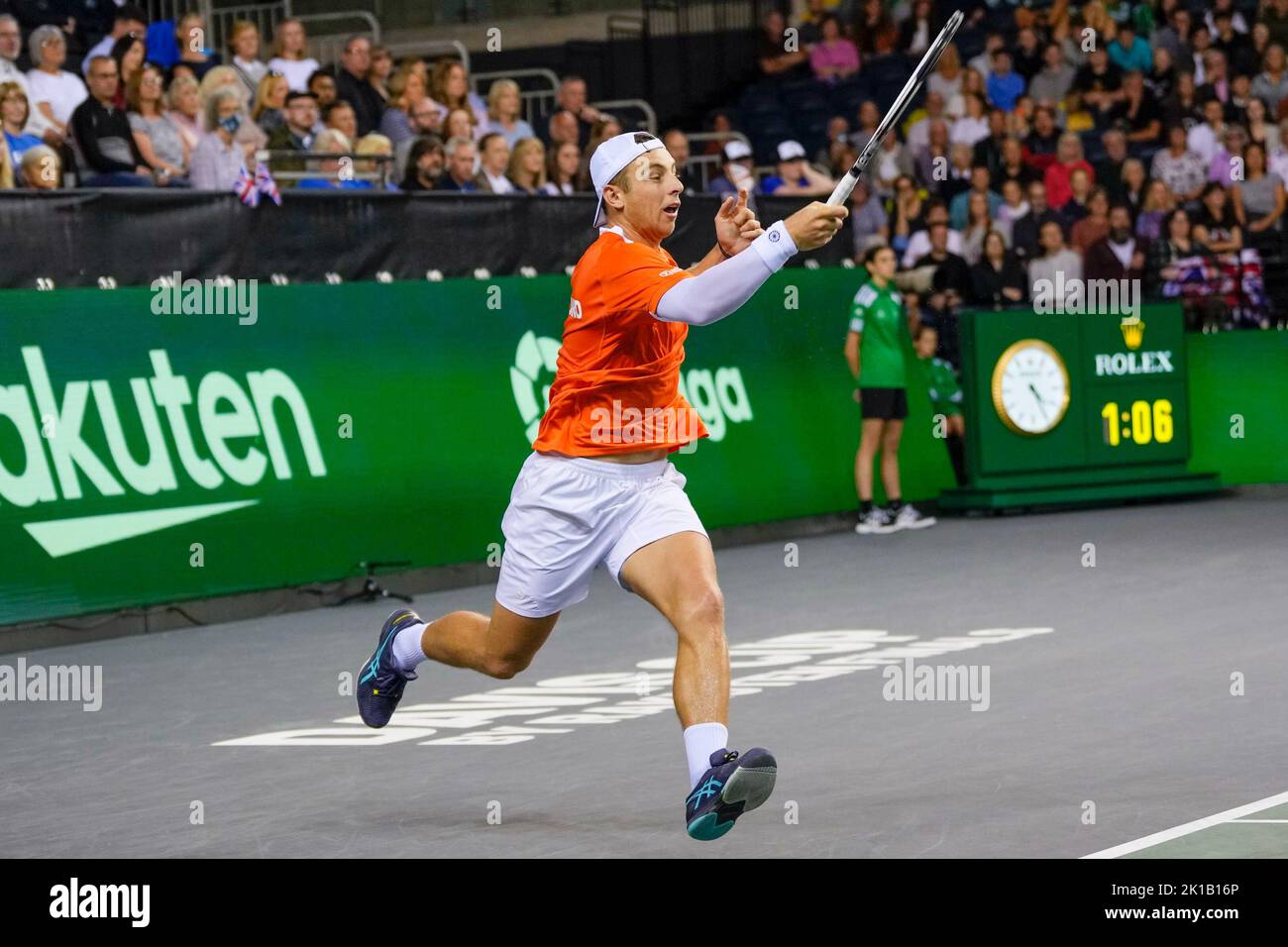 Glasgow, UK. 16th Sep, 2022. GLASGOW, SCOTLAND - SEPTEMBER 16: Tallon Griekspoor of the Netherlands during the Davis Cup by Rakuten Group Stage 2022 Glasgow match between Great Britain and the Netherlands at Emirates Arena on September 16, 2022 in Glasgow, Scotland. Credit: BSR Agency/Alamy Live News Stock Photo