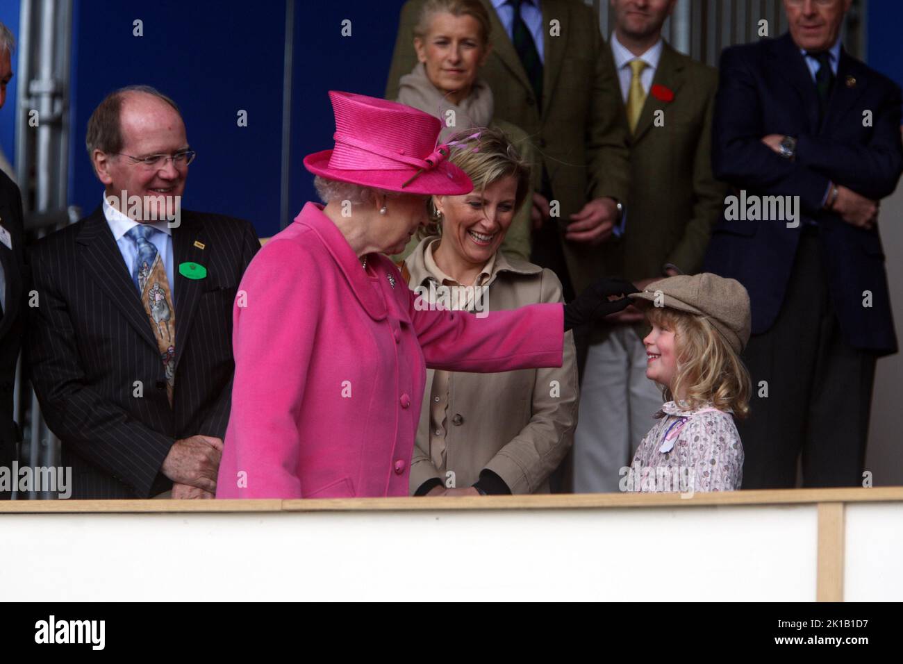 File photo dated 14/05/11 of Queen Elizabeth II with her daughter-in-law the Countess of Wessex (centre) and granddaughter Lady Louise Windsor at the Royal Windsor Horse show. The late monarch had eight grandchildren, who are performing a vigil around her coffin on Saturday, and 12 great-grandchildren. The Queen was grandmother to eight grandchildren, who all held a deep respect and admiration for their Granny. Peter Phillips, Zara Tindall, the Prince of Wales, the Duke of Sussex, Princess Beatrice, Princess Eugenie, Lady Louise Windsor and Viscount Severn will all honour the late monarch with Stock Photo