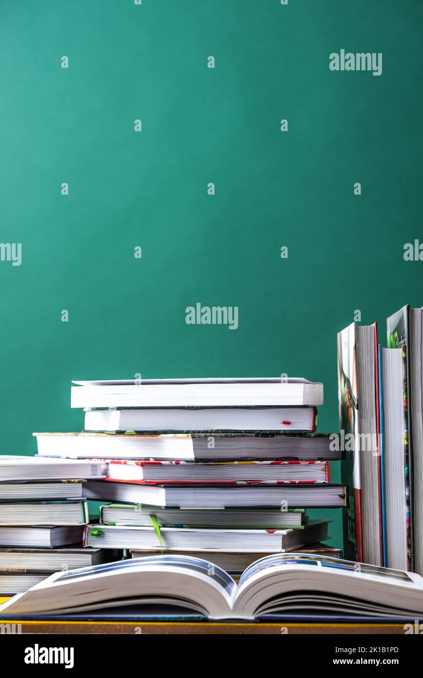 Learning and studying, pile of books , conceptual background Stock ...