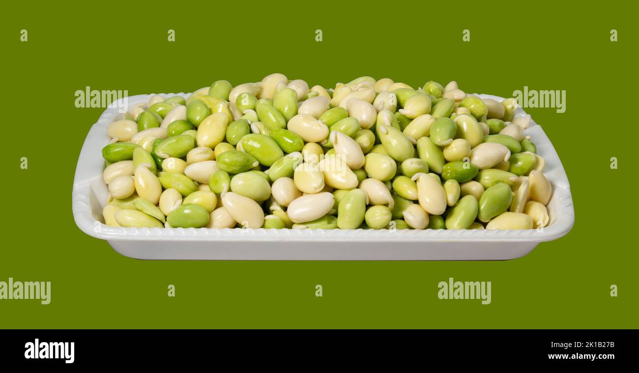 A stack of Green Flat Beans, Hyacinth bean. Flat bean Surti papdi valor papdi vegetable. Stock Photo