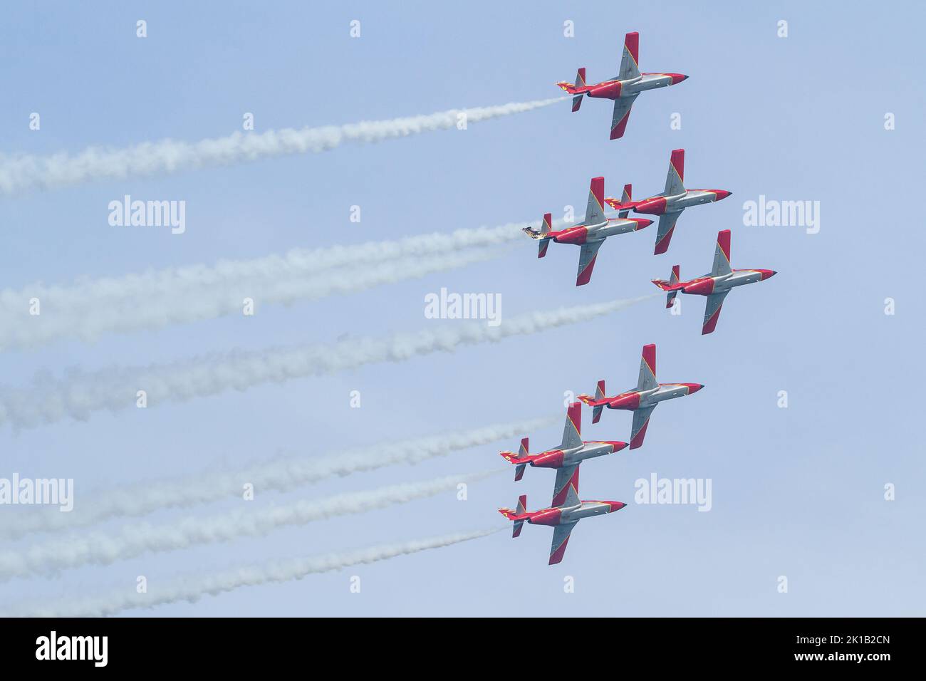 The spanish aerobatic vormation Patrulla Águila performing a show at the airshow Airpower in Zeltweg in Austria Stock Photo