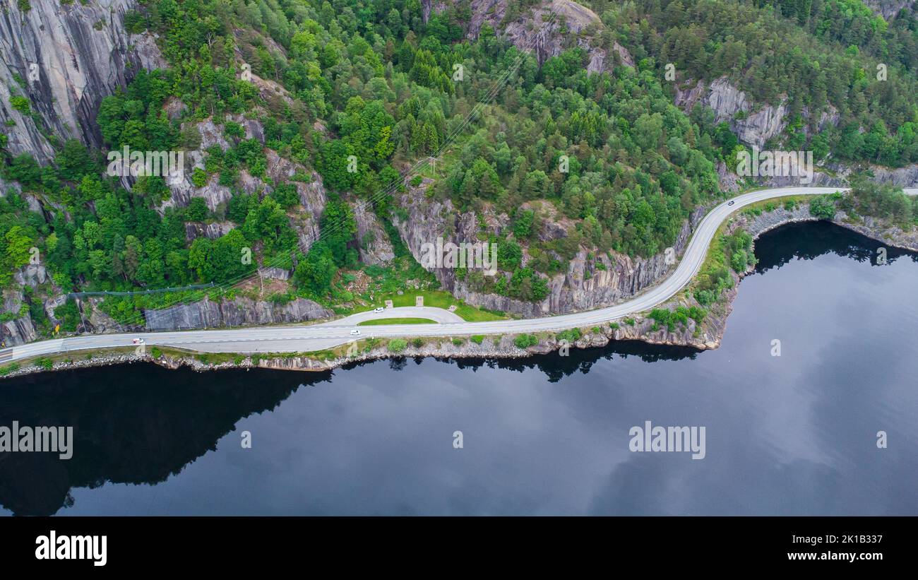 Aerial view of the Fedafjorden fjord in Norway Stock Photo
