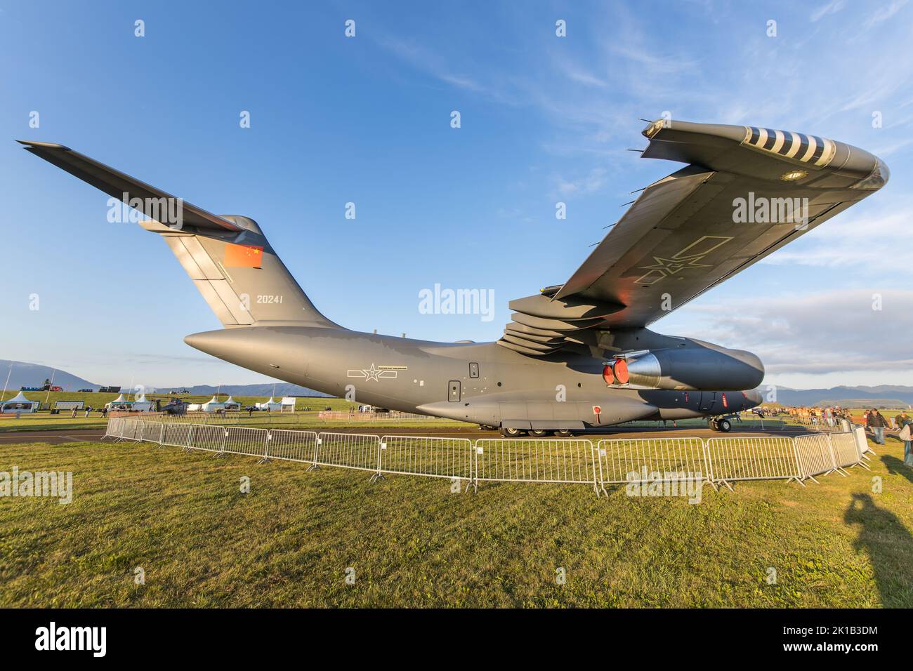 A brand new Xian Y-20 Kunpeng transport aircraft of the Chinese Air Force at the first exhibition outside of China in Zeltweg, Austria Stock Photo