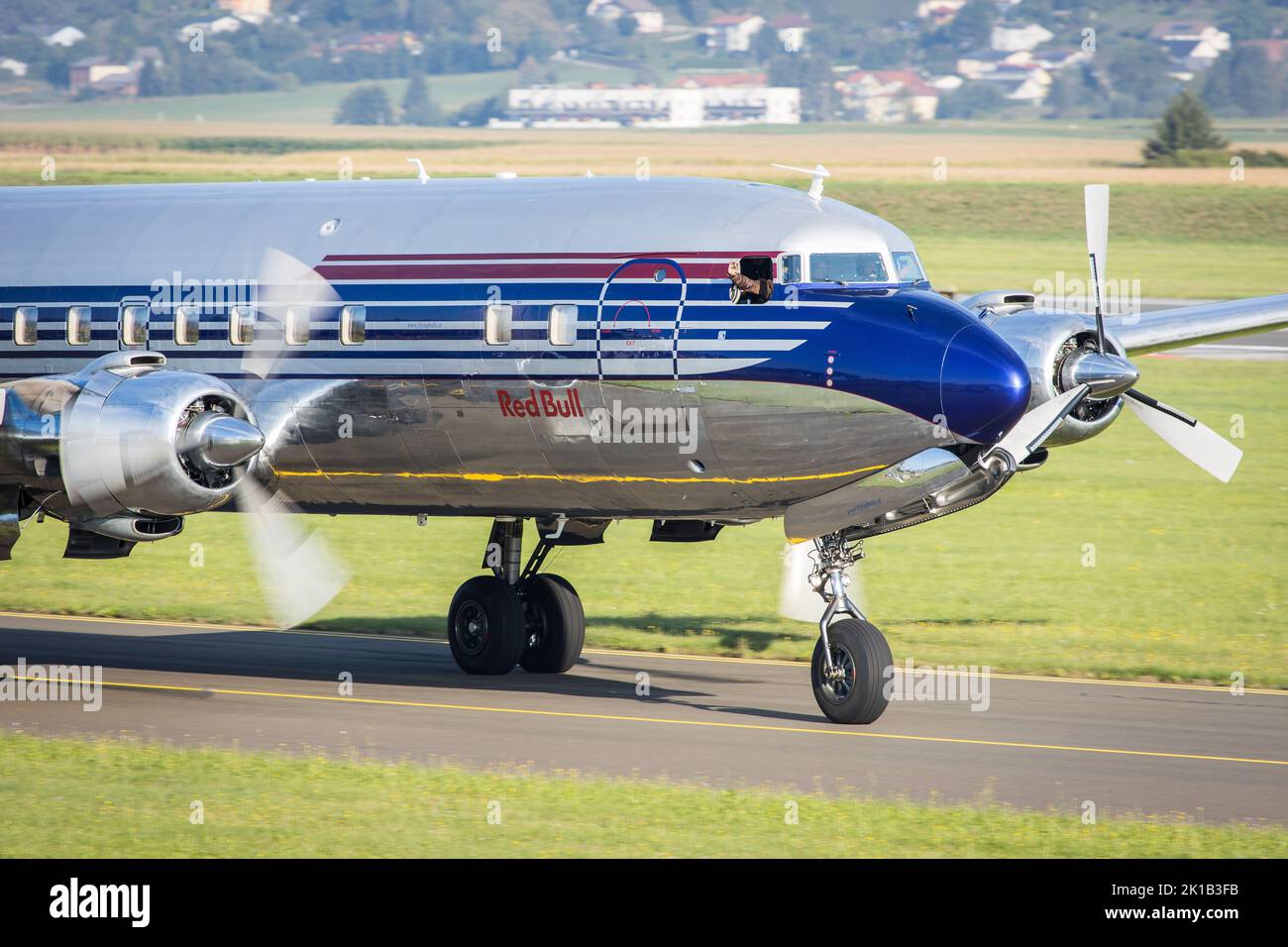 The beautiful restored Douglas DC-6 taxiing on the ground at the Airpower airshow in Austria 2022 Stock Photo