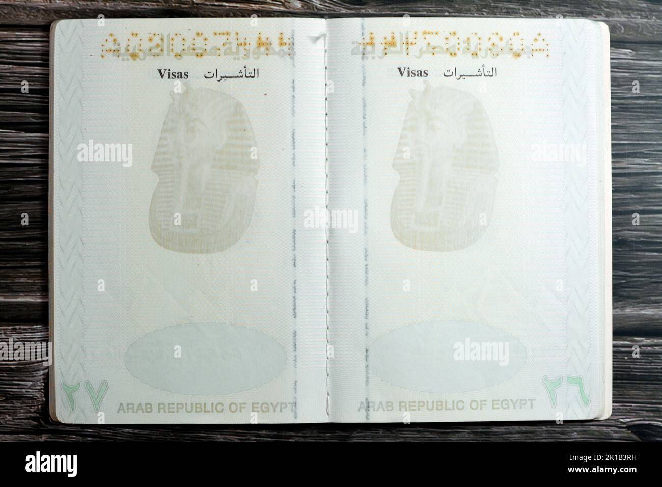 Egyptian passport isolated on wooden background, Arab republic of Egypt