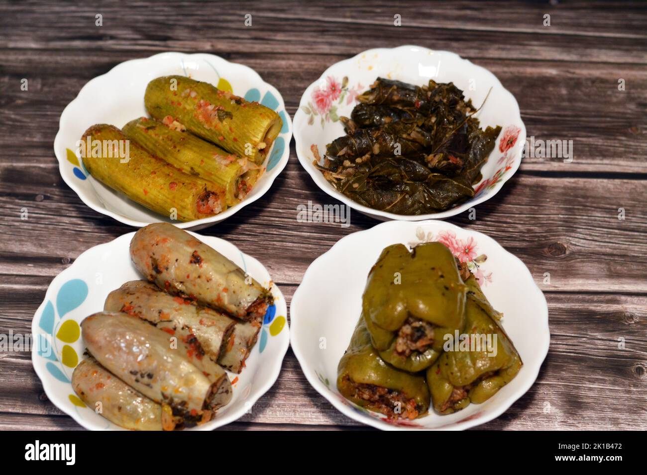 Stuffed squash zucchini Mahshi, eggplants, wrapped grape leaves and