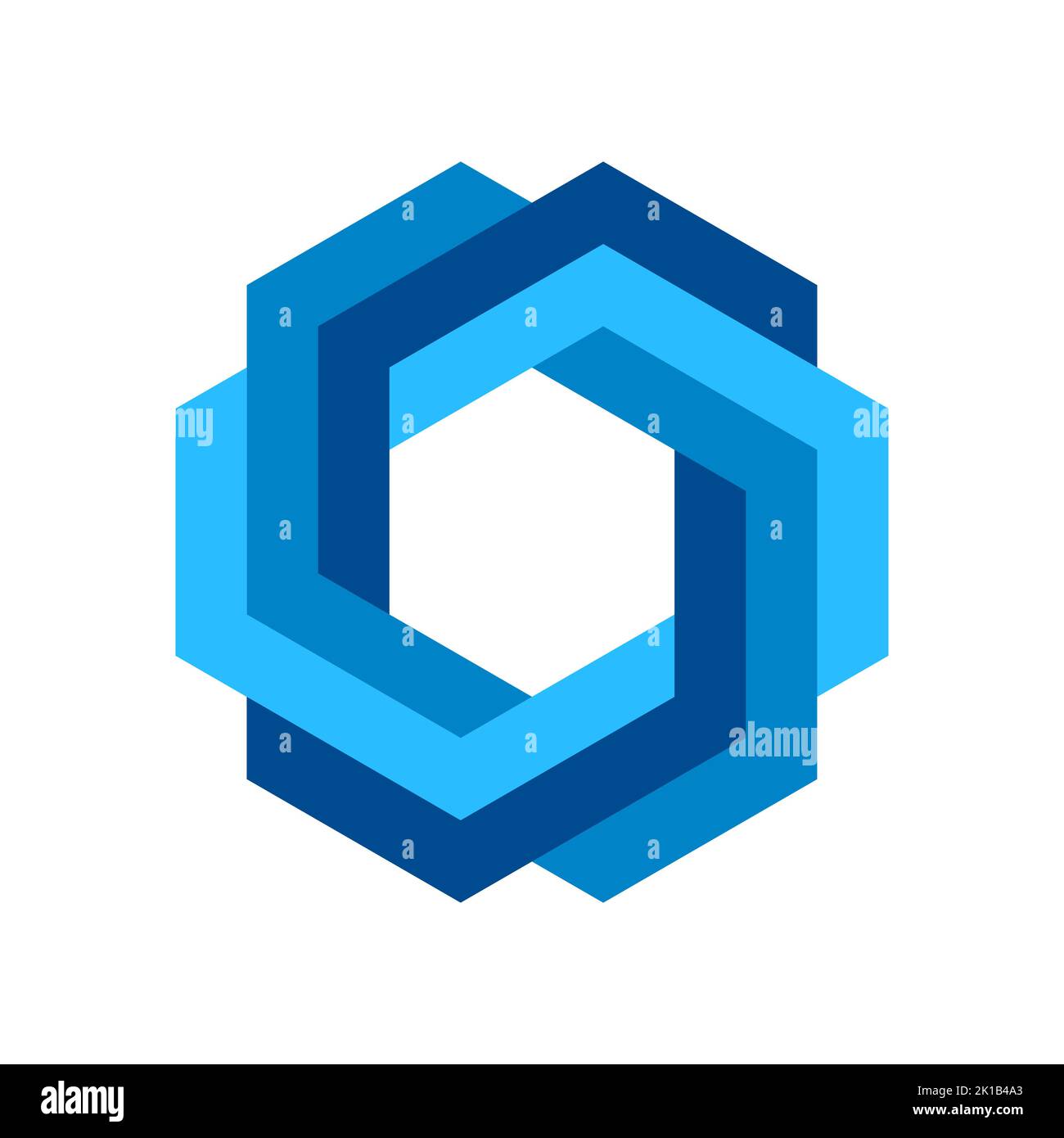 Blue impossible hexagon symbol. Endless geometric figure. Triple hexagonal loop. Business logo template. Infinite shape icon. Blue intertwined polygon Stock Vector