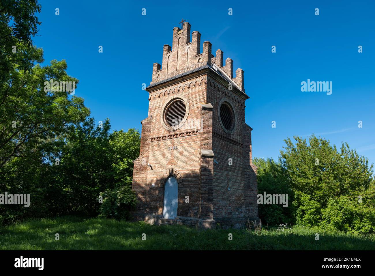 The Belfry on the Farska Mountain in Ciechanów, Poland. Neo-Gothic style architecture from 1889. Stock Photo