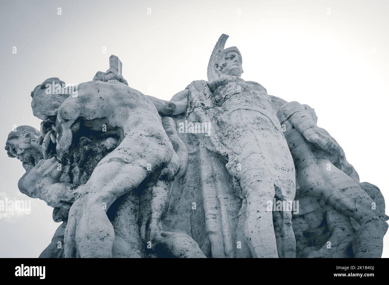 Rome, Vittorio Emanuele II bridge. Detail of one of the travertine sculptures Stock Photo